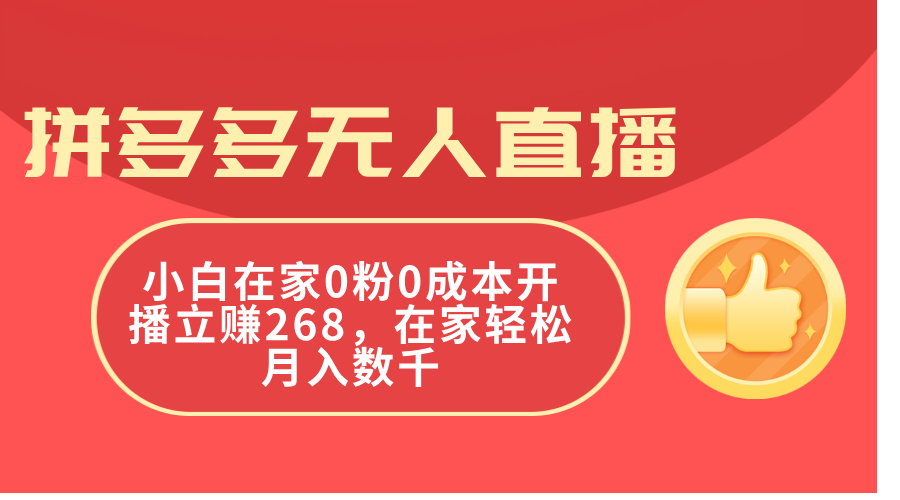 （11521期）拼多多无人直播，小白在家0粉0成本开播立赚268，在家轻松月入数千-阳明聊项目