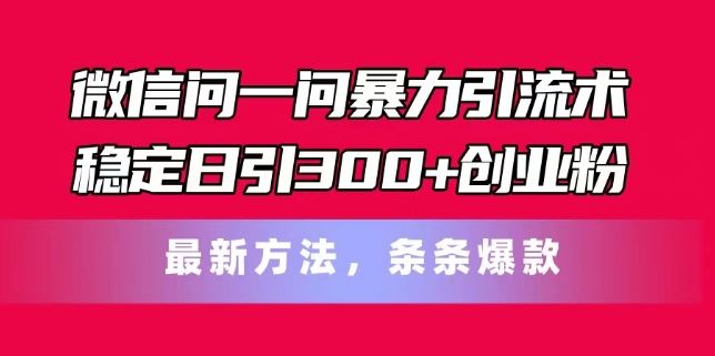 微信问一问暴力引流术，稳定日引300+创业粉，最新方法，条条爆款【揭秘】-阳明聊项目