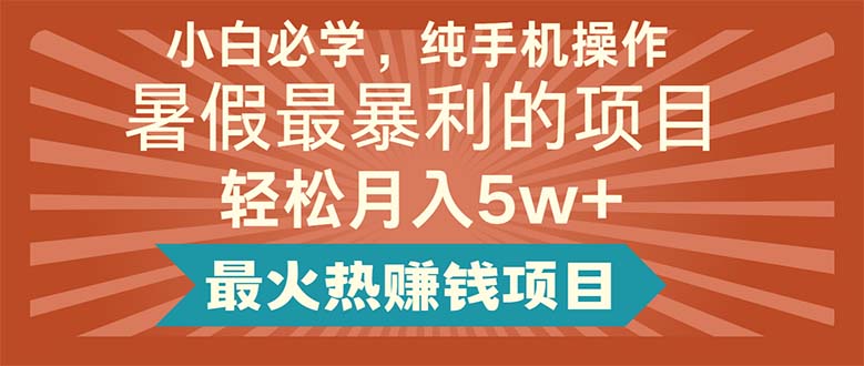 （11583期）小白必学，纯手机操作，暑假最暴利的项目轻松月入5w+最火热赚钱项目-阳明聊项目