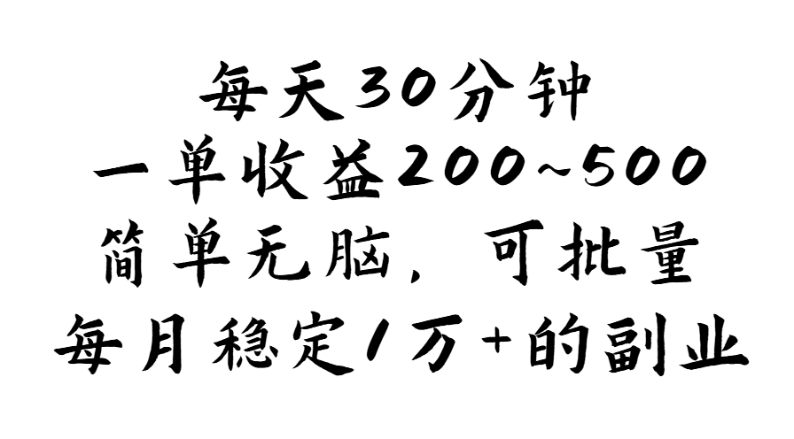 （11764期）每天30分钟，一单收益200~500，简单无脑，可批量放大，每月稳定1万+的…-阳明聊项目