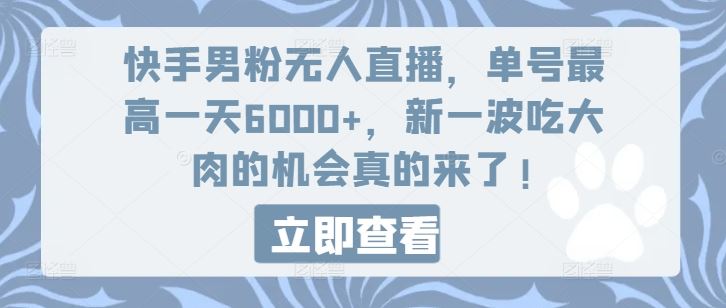 快手男粉无人直播，单号最高一天6000+，新一波吃大肉的机会真的来了-阳明聊项目