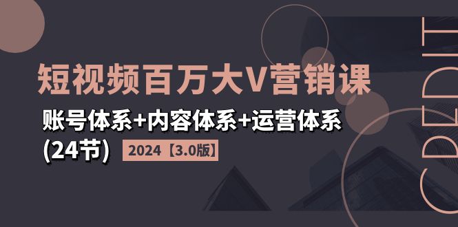 （11795期）2024短视频·百万大V营销课【3.0版】账号体系+内容体系+运营体系(24节)-阳明聊项目