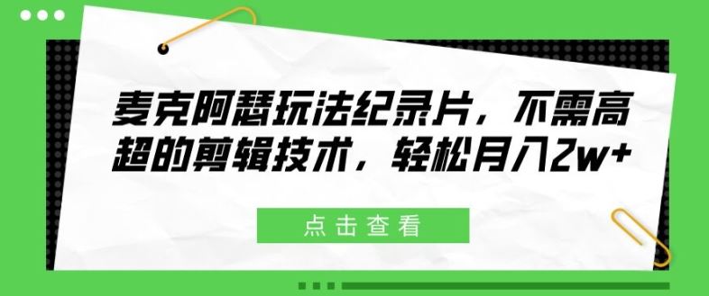 麦克阿瑟玩法纪录片，不需高超的剪辑技术，轻松月入2w+【揭秘】-阳明聊项目