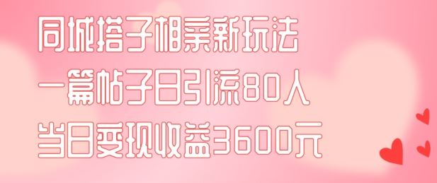 同城搭子相亲新玩法一篇帖子引流80人当日变现3600元(项目教程+实操教程)【揭秘】-阳明聊项目
