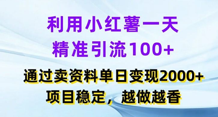 利用小红书一天精准引流100+，通过卖项目单日变现2k+，项目稳定，越做越香【揭秘】-阳明聊项目