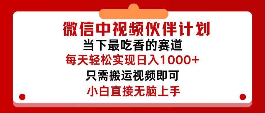 （12017期）微信中视频伙伴计划，仅靠搬运就能轻松实现日入500+，关键操作还简单，…-阳明聊项目