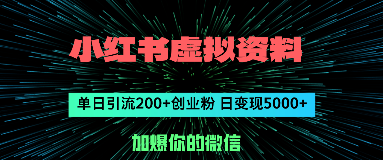 （12164期）小红书虚拟资料日引流200+创业粉，单日变现5000+-阳明聊项目