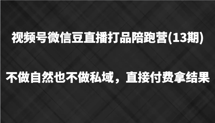 视频号微信豆直播打品陪跑(13期),不做不自然流不做私域,直接付费拿结果-阳明聊项目