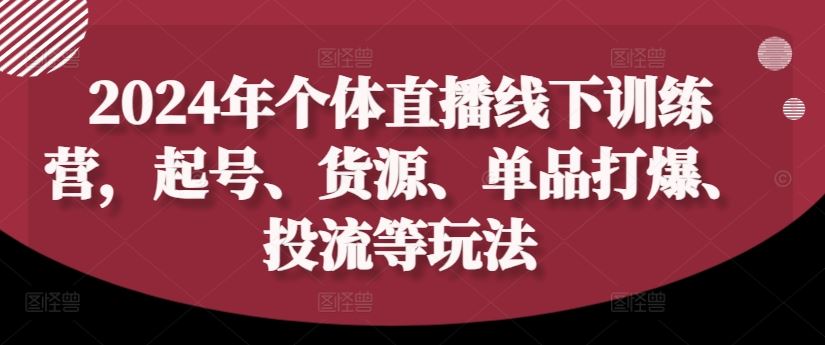 2024年个体直播训练营，起号、货源、单品打爆、投流等玩法-阳明聊项目