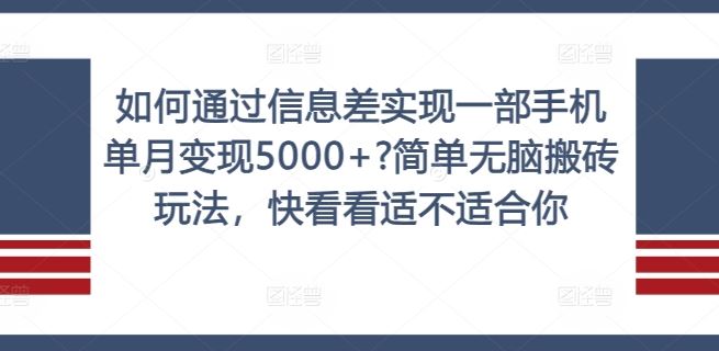 如何通过信息差实现一部手机单月变现5000+?简单无脑搬砖玩法，快看看适不适合你【揭秘】-阳明聊项目