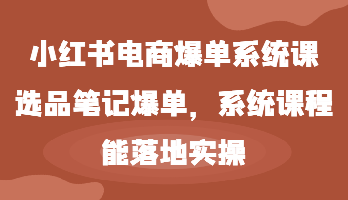 小红书电商爆单系统课-选品笔记爆单，系统课程，能落地实操-阳明聊项目