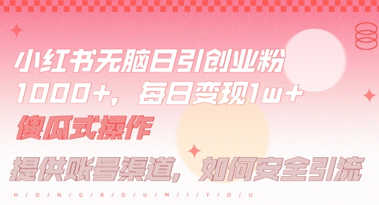 小红书无脑每日引流创业粉500+，小白每天只花半小时，躺赚长尾收益【揭秘】-阳明聊项目
