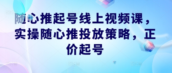 随心推起号线上视频课，实操随心推投放策略，正价起号-阳明聊项目