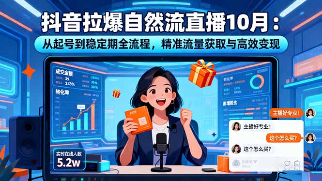 抖音拉爆自然流直播10月：从起号到稳定期全流程，精准流量获取与高效变现-阳明聊项目