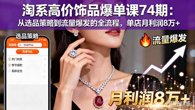 淘系高价饰品爆单课74期：从选品策略到流量爆发的全流程，单店月利润8万+-阳明聊项目