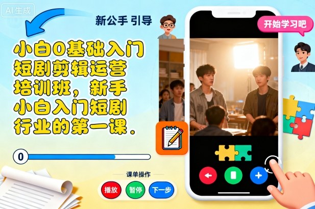 小白0基础入门短剧剪辑运营培训班,新手小白入门短剧行业的第一课-阳明聊项目