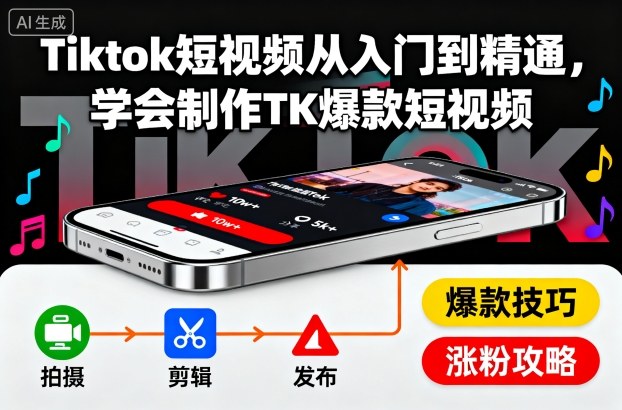 Tiktok短视频从入门到精通，学会制作TK爆款短视频-阳明聊项目