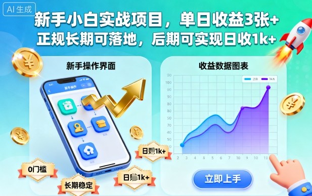 新手小白实战项目，单日收益3张+，正规长期可落地，后期可实现日收1k+【揭秘】-阳明聊项目