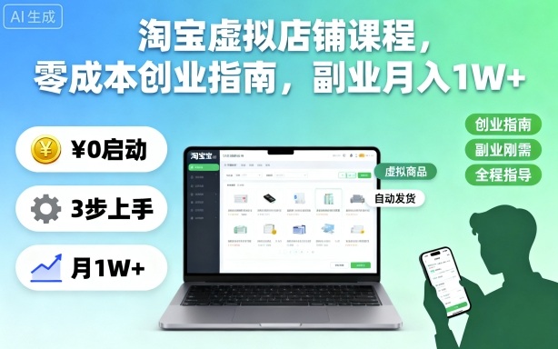 淘宝虚拟店铺课程,零成本创业指南,副业月入1W+-阳明聊项目