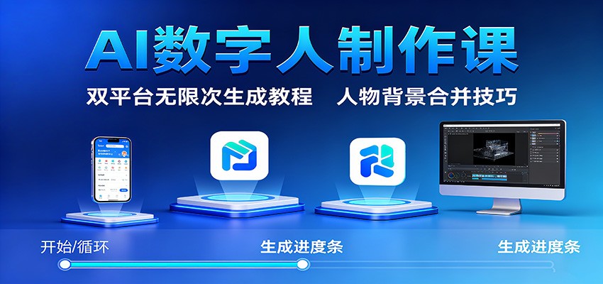 AI数字人制作课：双平台无限次生成教程，人物背景合并技巧-阳明聊项目