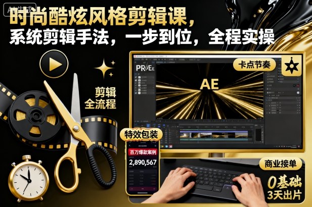 时尚酷炫风格剪辑课，系统剪辑手法，一步到位，全程实操-阳明聊项目