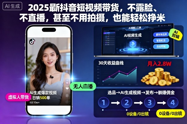 2025最新抖音短视频带货，不露脸、不直播，甚至不用拍摄，也能轻松挣米-阳明聊项目