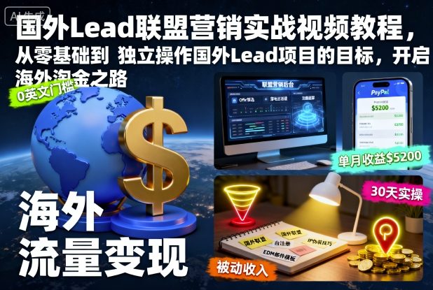 国外Lead联盟营销实战视频教程，从零基础到独立操作国外Lead项目的目标，开启海外淘金之路-阳明聊项目