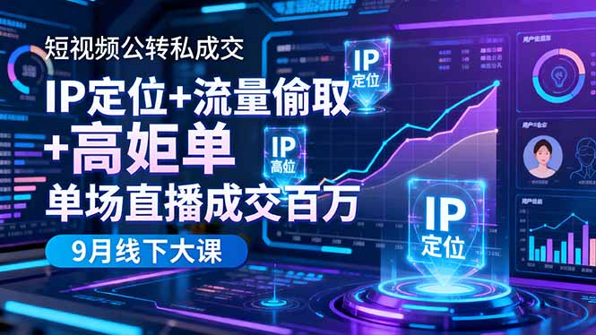 短视频公转私成交9月线下大课，IP定位+流量偷取+高客单，单场直播成交百万-阳明聊项目