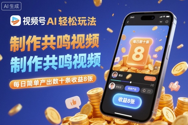 视频号AI轻松玩法，制作共鸣视频，每日简单产出数十条收益8张-阳明聊项目