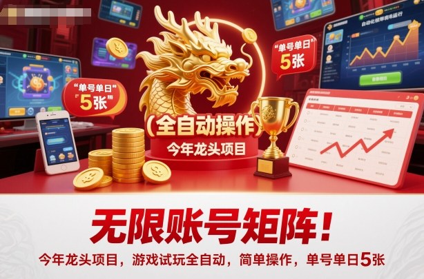 无限账号矩阵！今年龙头项目，游戏试玩全自动，简单操作，单号单日5张【揭秘】-阳明聊项目