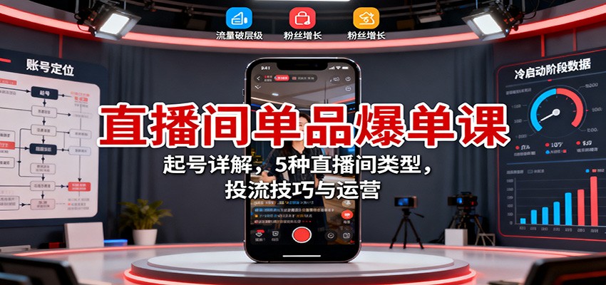 直播间单品爆单课：起号详解，5种直播间类型，投流技巧与运营-阳明聊项目