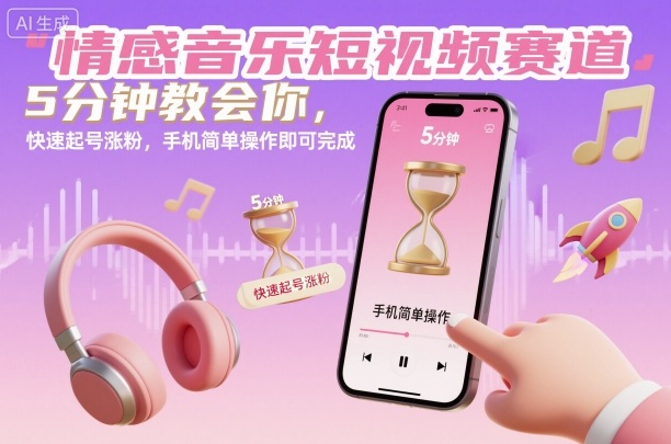 情感音乐短视频赛道,5分钟教会你,快速起号涨粉,手机简单操作即可完成-阳明聊项目