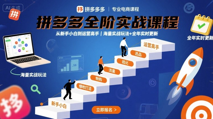 拼多多全阶实战课程，从新手小白到运营高手，海量实战玩法+全年实时更新【2025年10月更新】-阳明聊项目