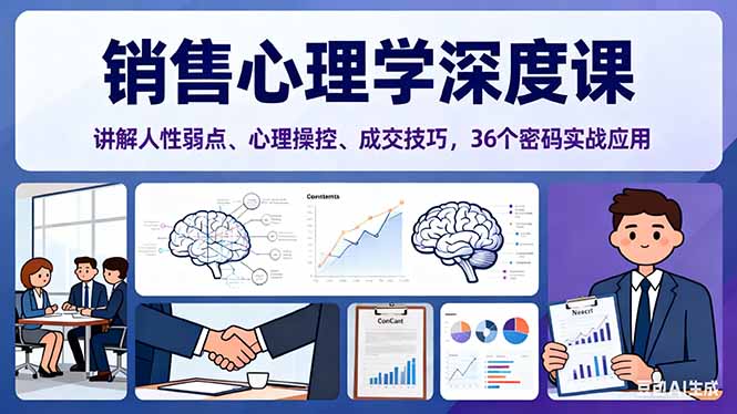 销售心理学深度课，讲解人性弱点、心理操控、成交技巧，36个密码实战应用-阳明聊项目