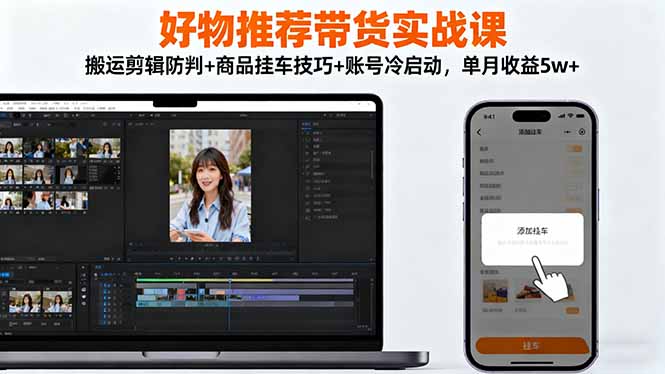 好物推荐带货实战课：搬运剪辑防判+商品挂车技巧+账号冷启动，单月收益5w+-阳明聊项目