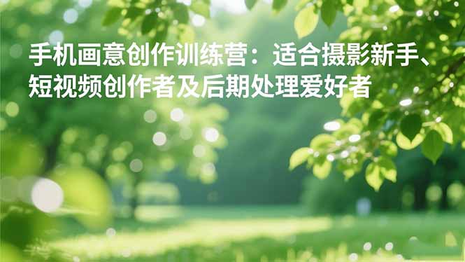 手机摄影之画意创作训练营：适合摄影新手、短视频创作者及后期处理爱好者-阳明聊项目