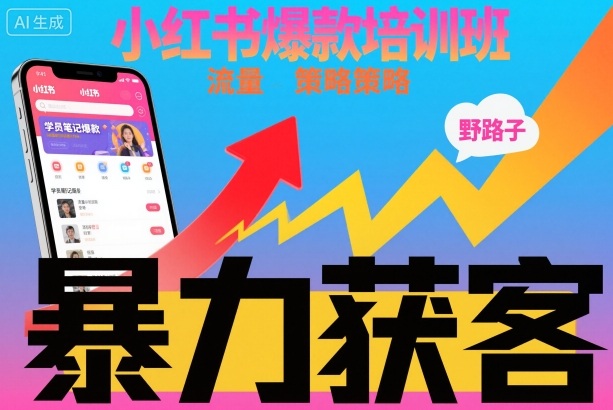 小红书爆款培训班，小红书获客野路子流量打法，暴力持续获客-阳明聊项目