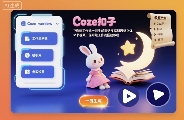 Coze扣子工作流一键生成童话皮克斯风格立体书视频，保姆级工作流搭建教程-阳明聊项目