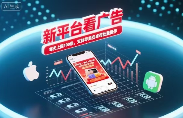 新台看广告，养好机一条5毛到5块，单机日入30到100，支持苹果安卓，可批量操作。-阳明聊项目