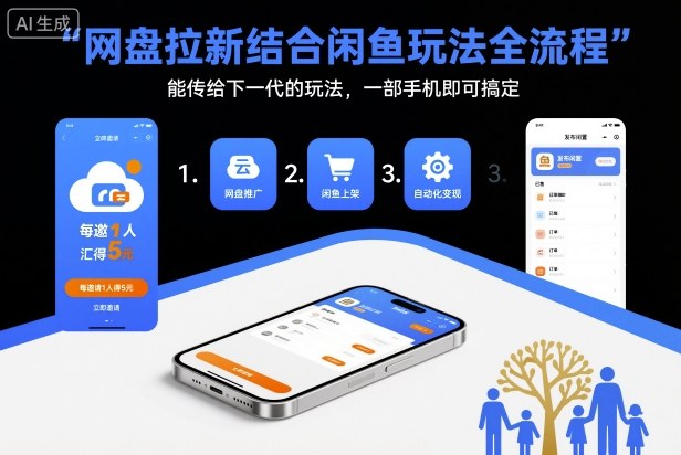 网盘拉新结合闲鱼玩法全流程，能传给下一代的玩法，一部手机即可搞定(附入口渠道以及实操教程)-阳明聊项目