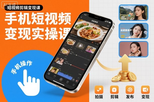 手机短视频变现实操课，短视频剪辑变现课-阳明聊项目