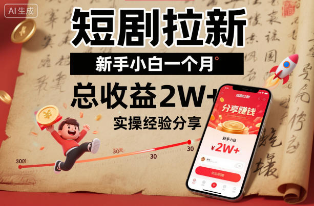 短剧拉新新手小白一个月总收益2W+实操经验分享-阳明聊项目