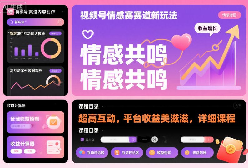 视频号情感赛道新玩法，超高互动，平台收益美滋滋，详细课程-阳明聊项目