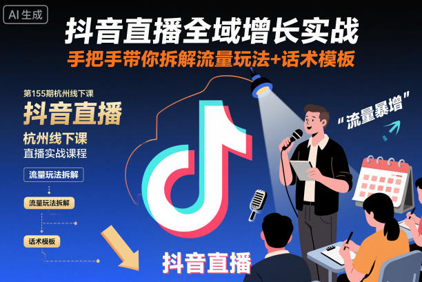 抖音直播全域增长实战第155期杭州线下课，手把手带你拆解流量玩法+话术模板-阳明聊项目