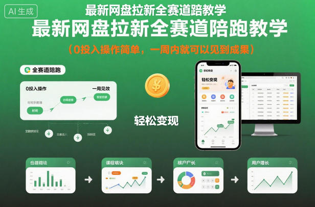 最新网盘拉新全赛道陪跑教学，0投入操作简单，一周内就可以见到成果-阳明聊项目