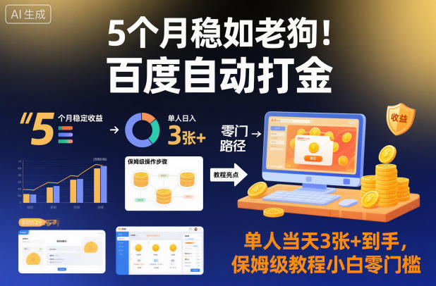 5个月稳如老狗！百度自动打金，单人当天3张+到手，保姆级教程小白零门槛【揭秘】-阳明聊项目