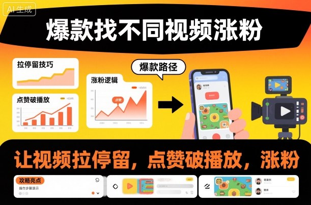 爆款找不同视频涨粉，让视频拉停留，实现点赞，破播放，涨粉-阳明聊项目