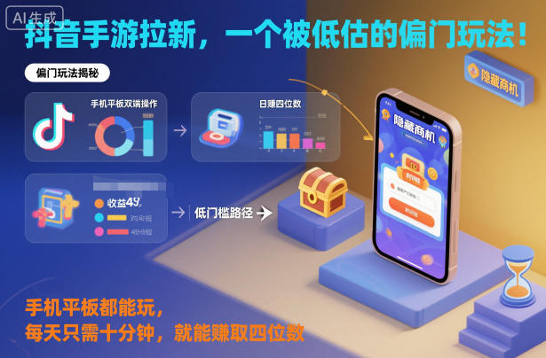抖音手游拉新，一个被低估的偏门玩法！手机平板都能玩，每天只需十分钟，就能賺取四位数【揭秘】-阳明聊项目