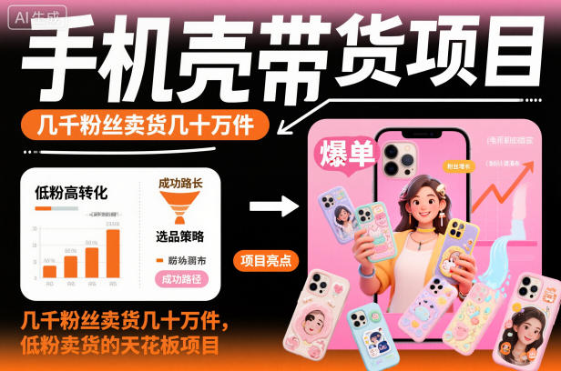手机壳带货项目，几千粉丝卖货几十万件，短视频低粉卖货的天花板项目-阳明聊项目