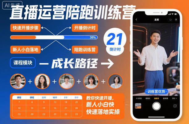直播运营陪跑训练营，教你快速开播，新人小白快速落地实操-阳明聊项目